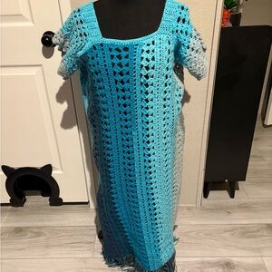 Blue and Gray Hand Crochet Swimsuit Coverup